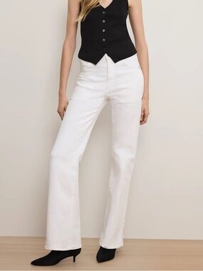 Veronica Beard Crosbie Slim Wide-Leg High-Rise White Patch Pocket Jeans